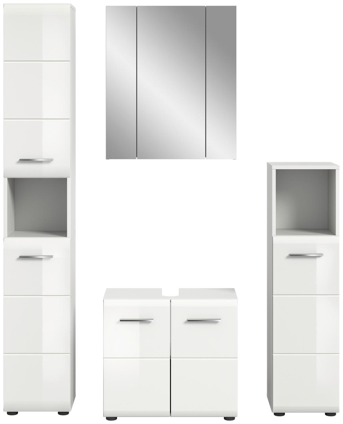 BADEZIMMER 4-teilig  in 120 cm  - Weiß Hochglanz/Silberfarben, MODERN, Holzwerkstoff/Kunststoff (120cm) - MID.YOU
