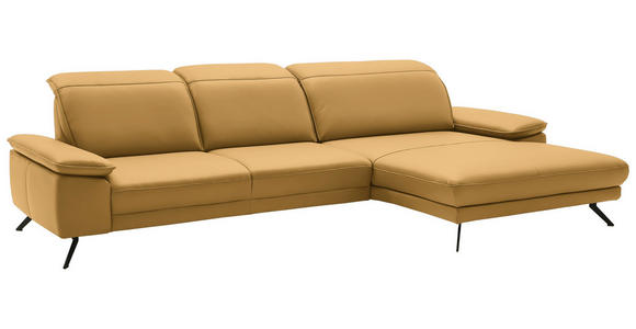 ECKSOFA in Echtleder Gelb  - Gelb/Schwarz, Design, Leder/Metall (332/193cm) - Dieter Knoll