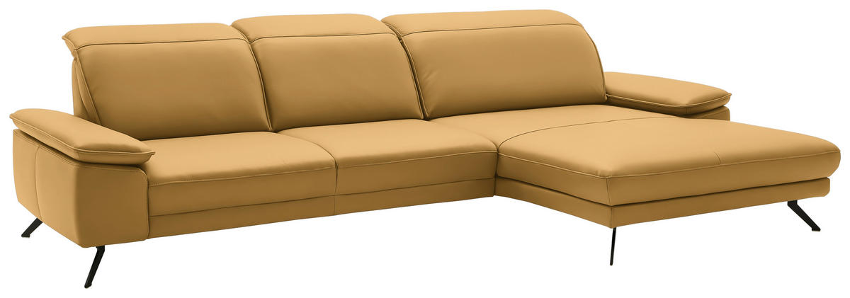 ECKSOFA in Echtleder Gelb  332/193 cm  - Gelb/Schwarz, Design, Leder/Metall (332/193cm) - Dieter Knoll