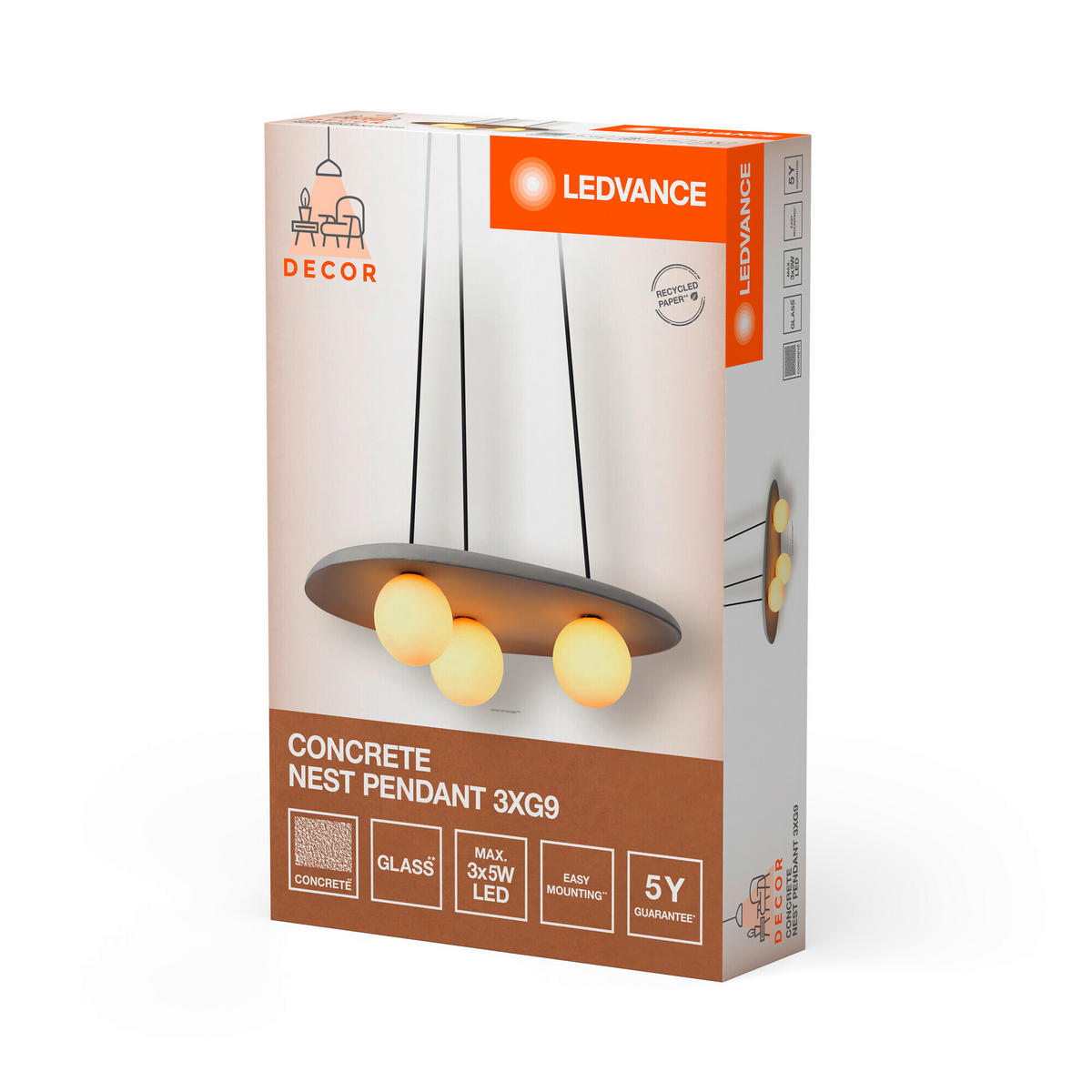 PENDELLEUCHTE 50/38,5/150 cm  - Grau, Natur, Glas/Stein (50/38,5/150cm) - Ledvance