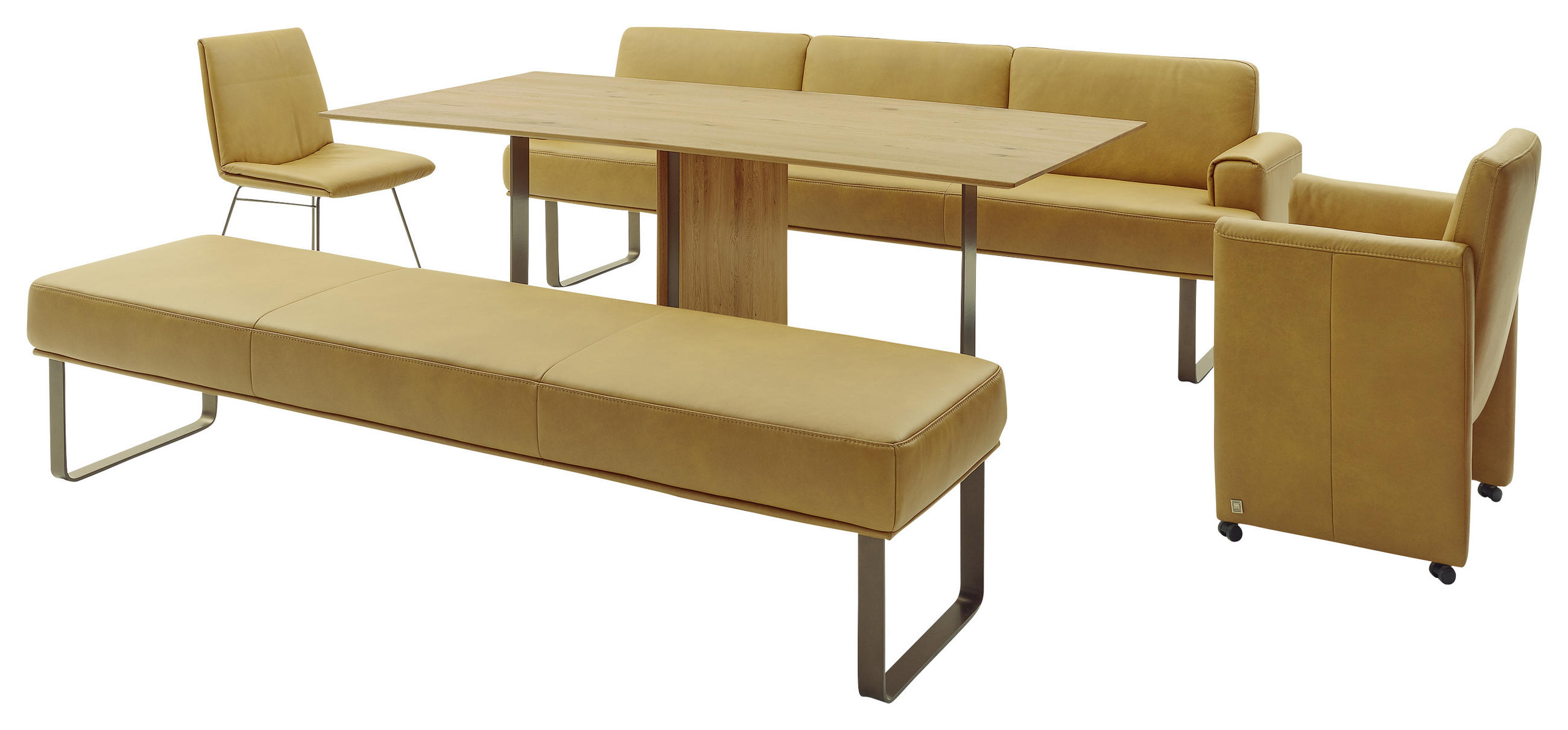 SITZBANK 251/84/67 cm Echtleder Gelb, Bronzefarben Metall  - Gelb/Bronzefarben, Design, Leder/Metall (251/84/67cm) - Musterring