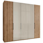 FALTTÜRENSCHRANK 250/216/58 cm 3-türig Champagner, Eiche Bianco  - Schieferfarben/Eiche Bianco, KONVENTIONELL, Glas/Holzwerkstoff (250/216/58cm) - Dieter Knoll