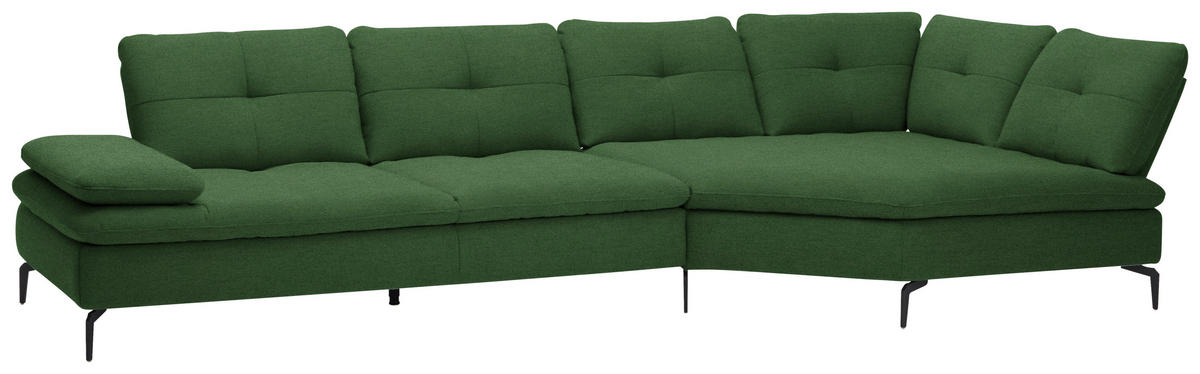 ECKSOFA in Flachgewebe Grün  - Schwarz/Grün, Design, Textil/Metall (344/157cm) - Chilliano