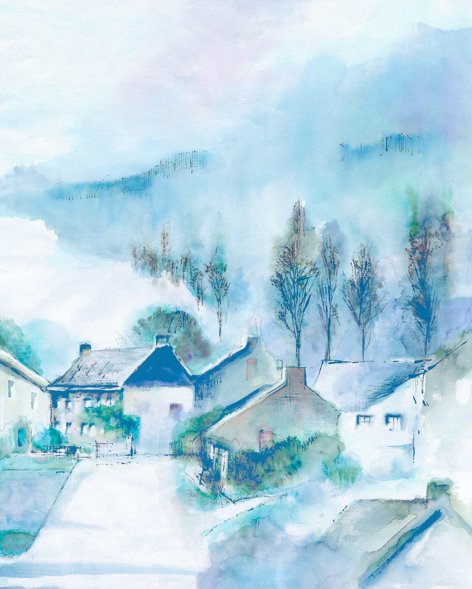 Xora Vliestapete Blau, Grün, Weiß 200x250 cm