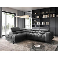 ECKSOFA FERUCCE Dunkelgrau Flachgewebe Bettkasten, Kopfteilverstellung  - Dunkelgrau/Schwarz, Design, Textil/Metall (200/276cm) - MID.YOU
