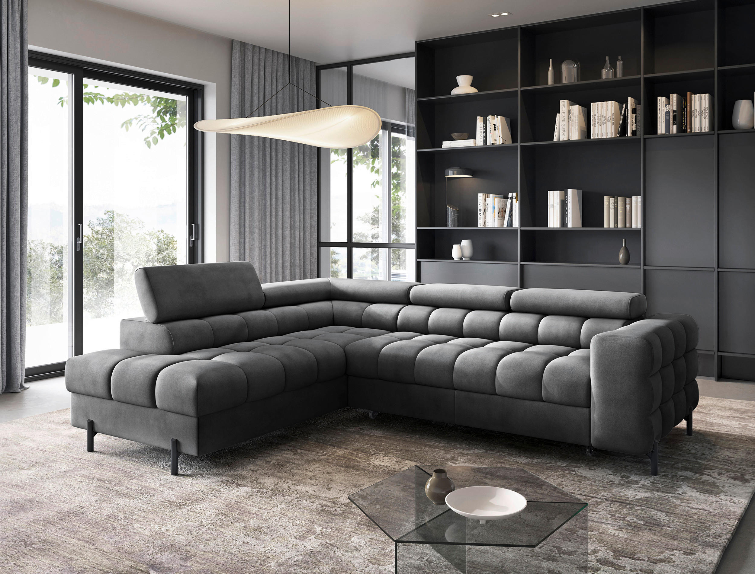 P & B ROHOVÁ SEDAČKA, textil, tmavě šedá