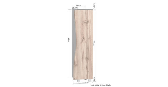 MIDISCHRANK 30/130/35 cm - Eiche Wotan/Silberfarben, Natur, Holzwerkstoff/Kunststoff (30/130/35cm) - Xora