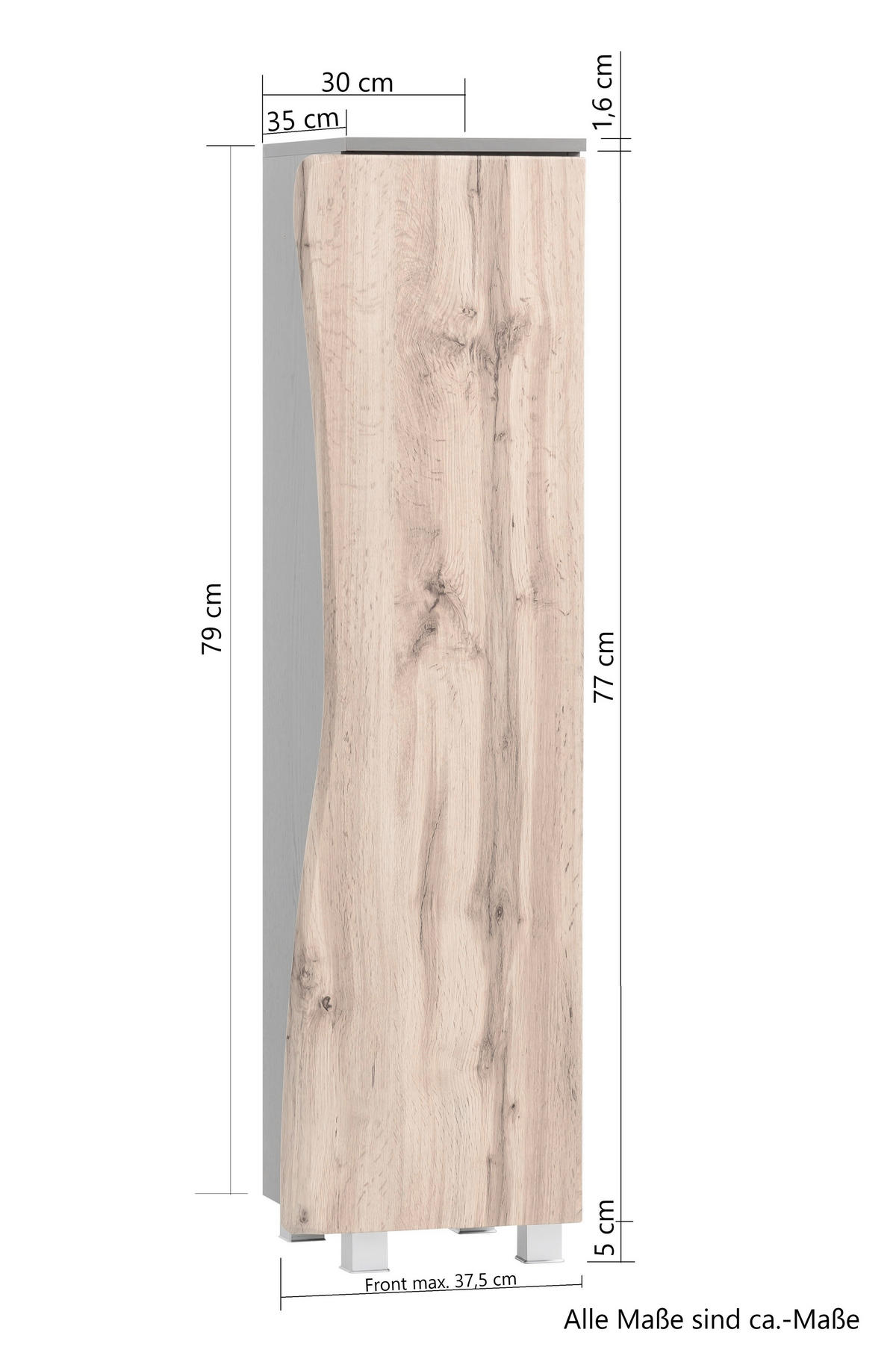 MIDISCHRANK 30/130/35 cm  - Eiche Wotan/Silberfarben, Natur, Holzwerkstoff/Kunststoff (30/130/35cm) - Xora