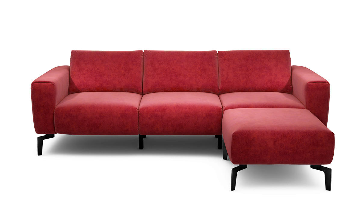 Dreisitzer inkl. Hocker Cosy Samt Rot  - Rot/Schwarz, Design, Textil/Metall (250/86/86-94cm) - SENSOO