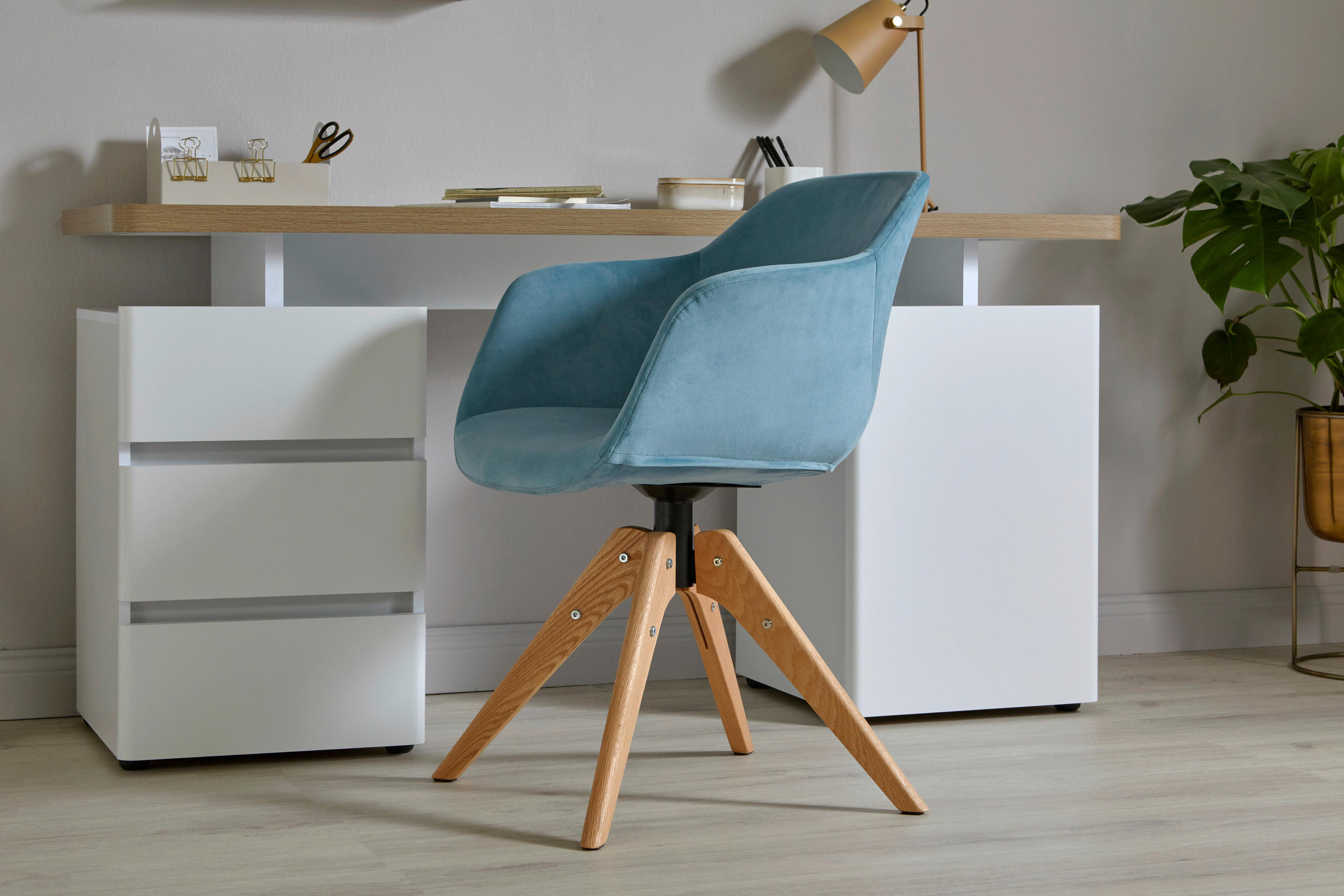 ARMLEHNSTUHL in Samt - Eichefarben/Hellblau, Modern, Holz/Kunststoff (56,5/59/79cm) - Livetastic