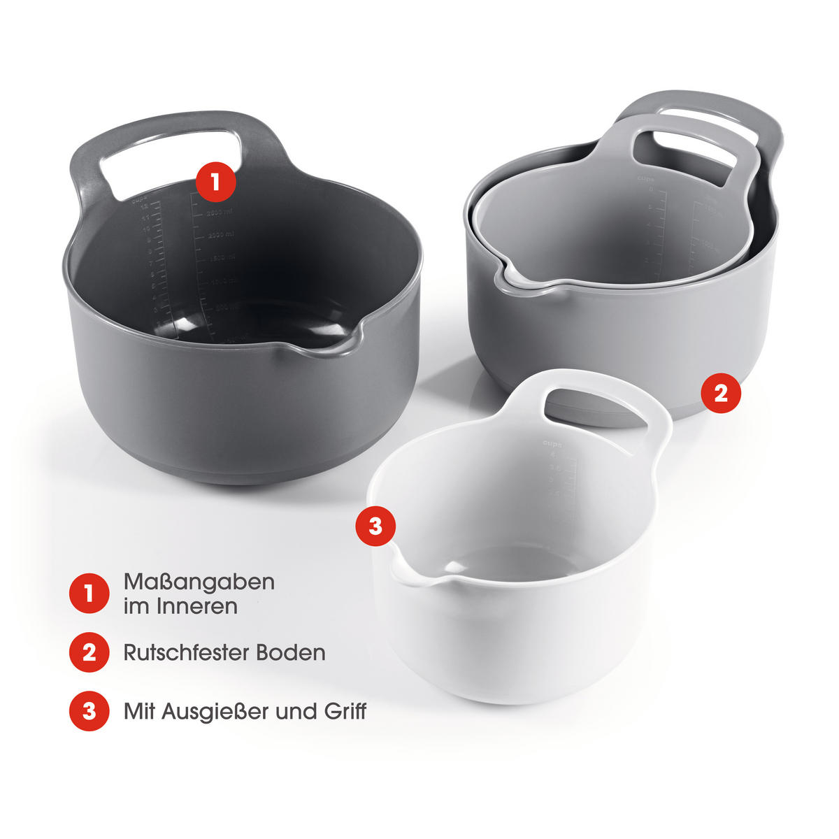 SCHÜSSELSET GOURMETmaxx 4-teilig  - Grau, Basics, Kunststoff (21/15/21cm) - GOURMETMAXX