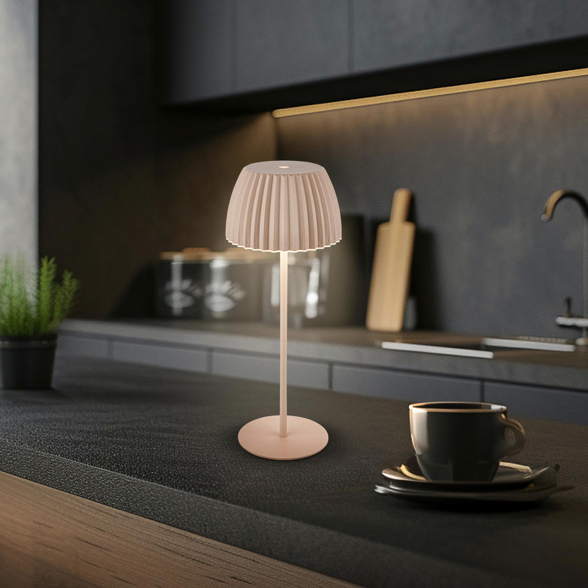 AKKU-TISCHLEUCHTE 14,5/36,5 cm  - Beige, Basics, Kunststoff/Metall (14,5/36,5cm)