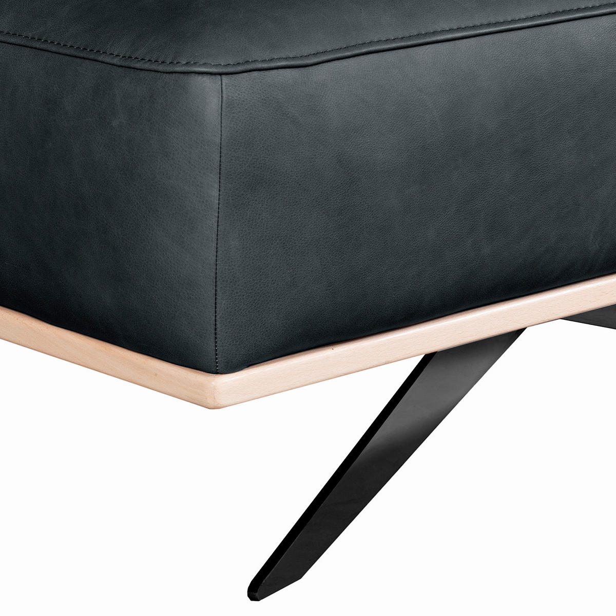 HOCKER Leder Blau  - Blau/Schwarz, Design, Leder/Metall (95/46/80cm) - Livetastic