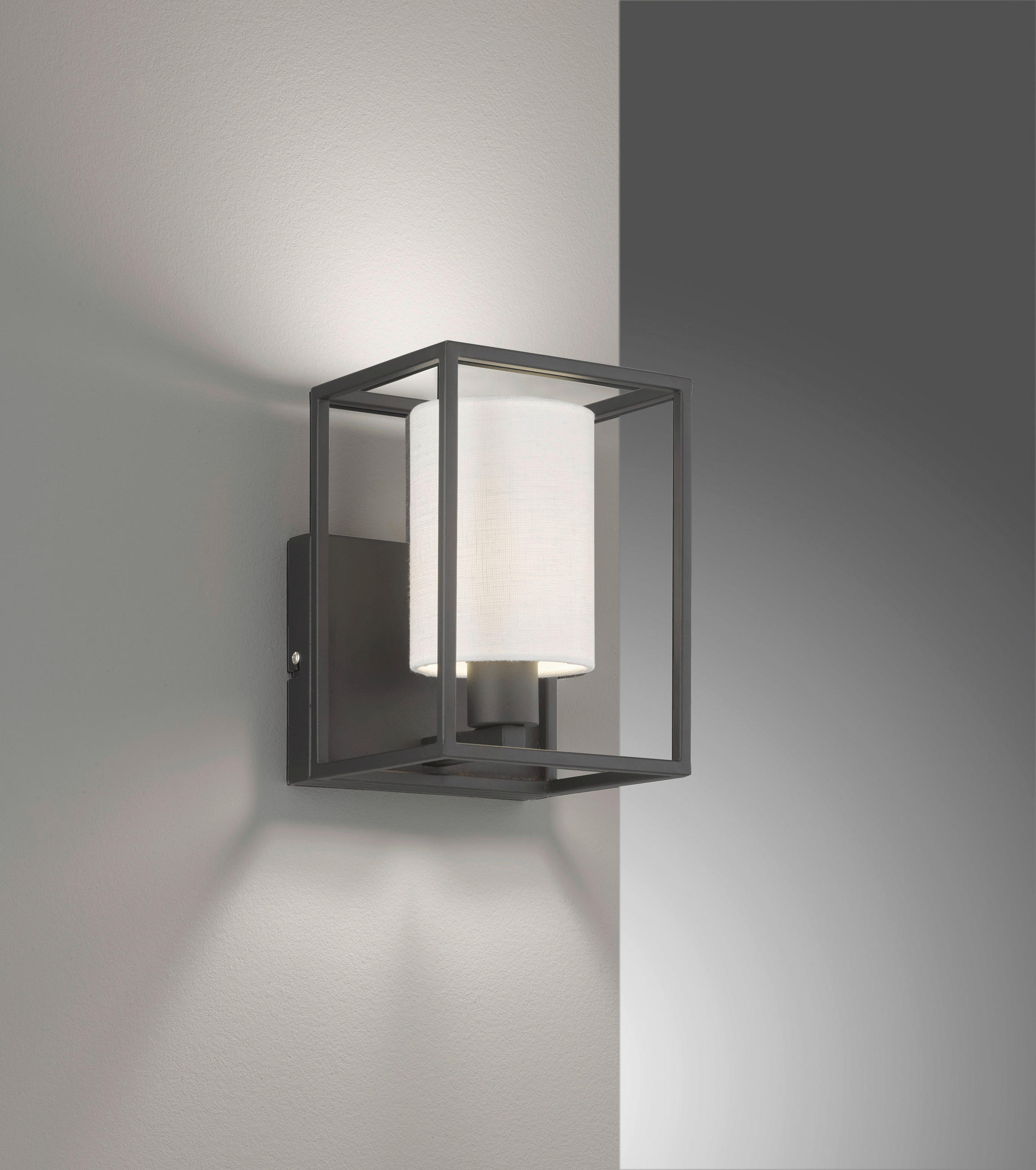 WANDLEUCHTE Gilli 22/14/16.5 cm   - Schwarz/Weiß, Design, Textil/Metall (22/14/16.5cm) - Fischer & Honsel