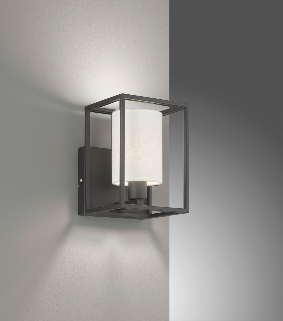 WANDLEUCHTE Gilli 22/14/16.5 cm   - Schwarz/Weiß, Design, Textil/Metall (22/14/16.5cm) - Fischer & Honsel