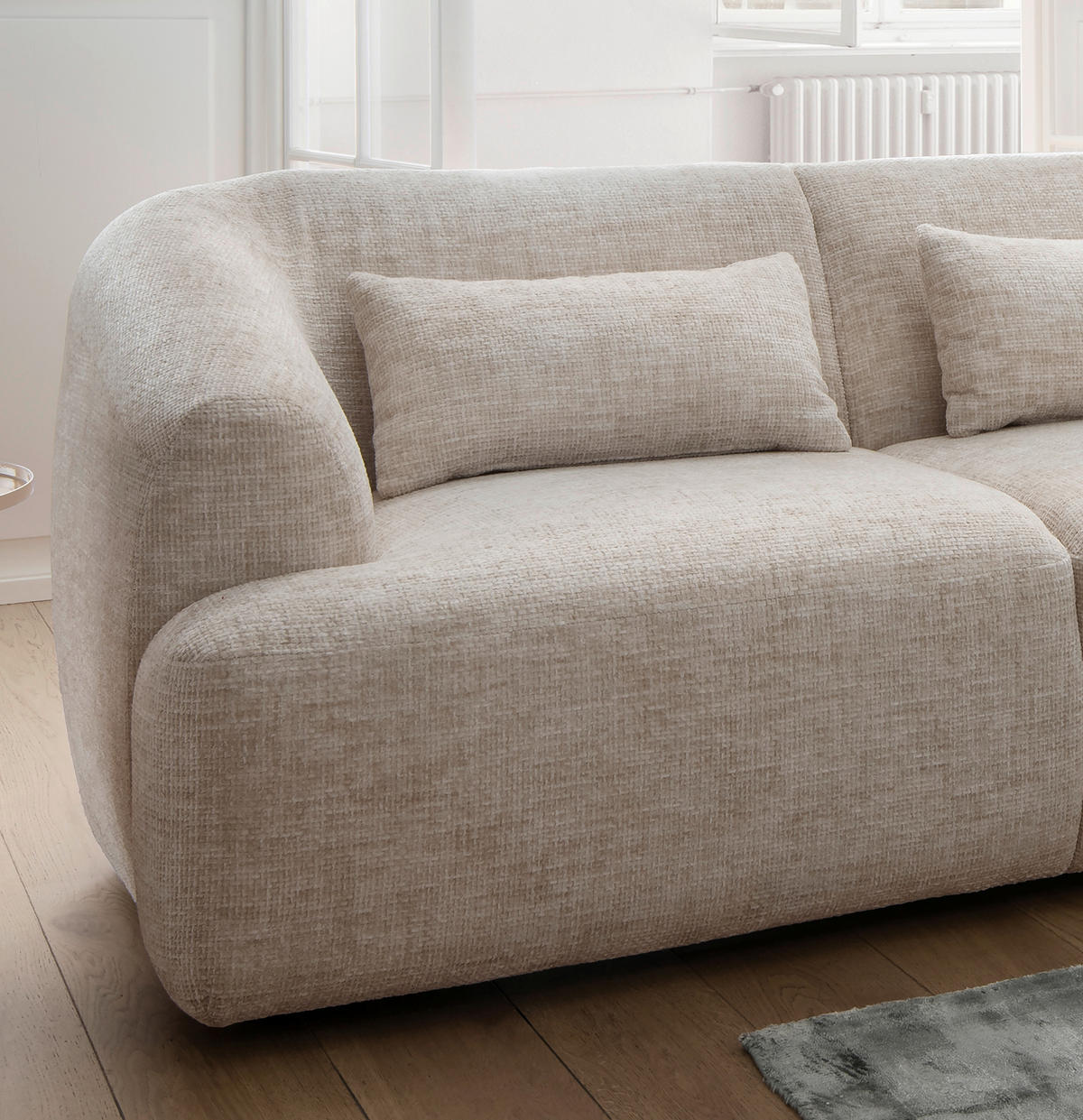 ECKSOFA in Struktur Creme  - Creme/Schwarz, Modern, Kunststoff/Textil (256/160cm) - Livetastic