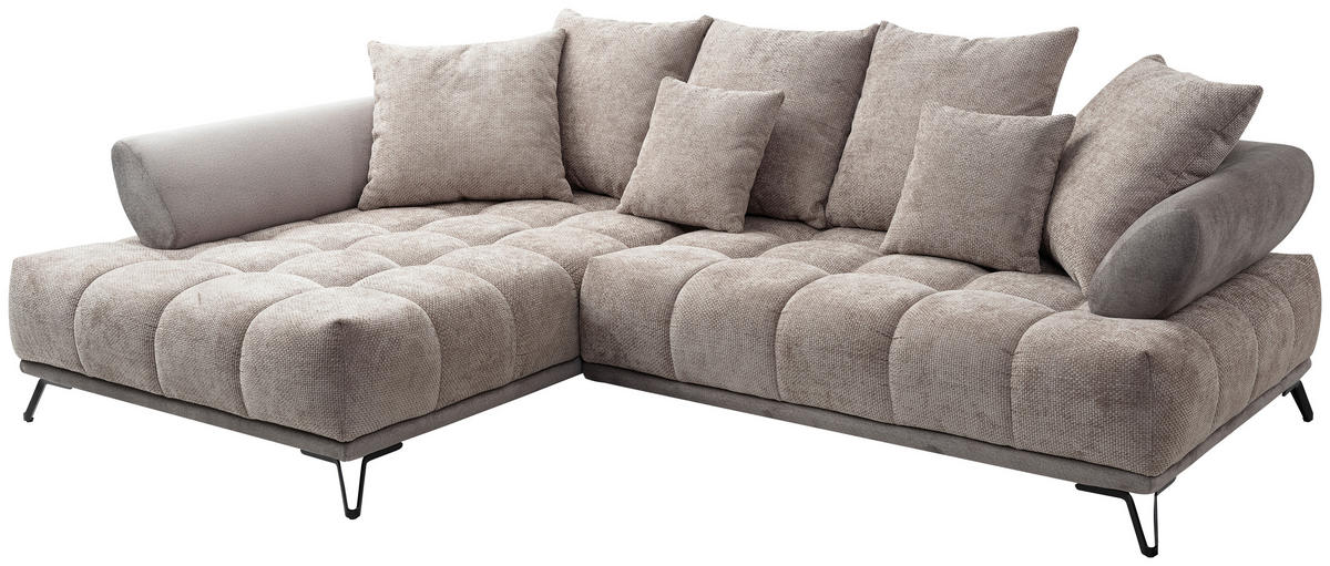 ECKSOFA Taupe Chenille Zierkissen, Rückenkissen, Rücken echt  - Taupe/Schwarz, MODERN, Textil/Metall (184/262cm) - MID.YOU