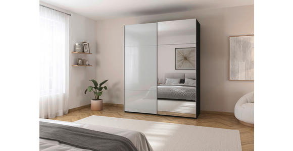 SCHWEBETÜRENSCHRANK 181/223/68 cm 2-türig Grau, Schwarz - Alufarben/Schwarz, KONVENTIONELL, Glas/Holzwerkstoff (181/223/68cm) - Novel