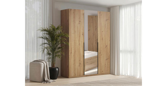 DREHTÜRENSCHRANK in Eiche Artisan - Schwarz/Eiche Artisan, KONVENTIONELL, Glas/Holzwerkstoff (134/211/55cm) - Carryhome