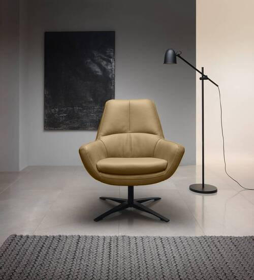 SESSEL in Echtleder Hellbraun  - Hellbraun/Schwarz, Modern, Leder/Metall (81/92/83cm) - Trendmanufaktur