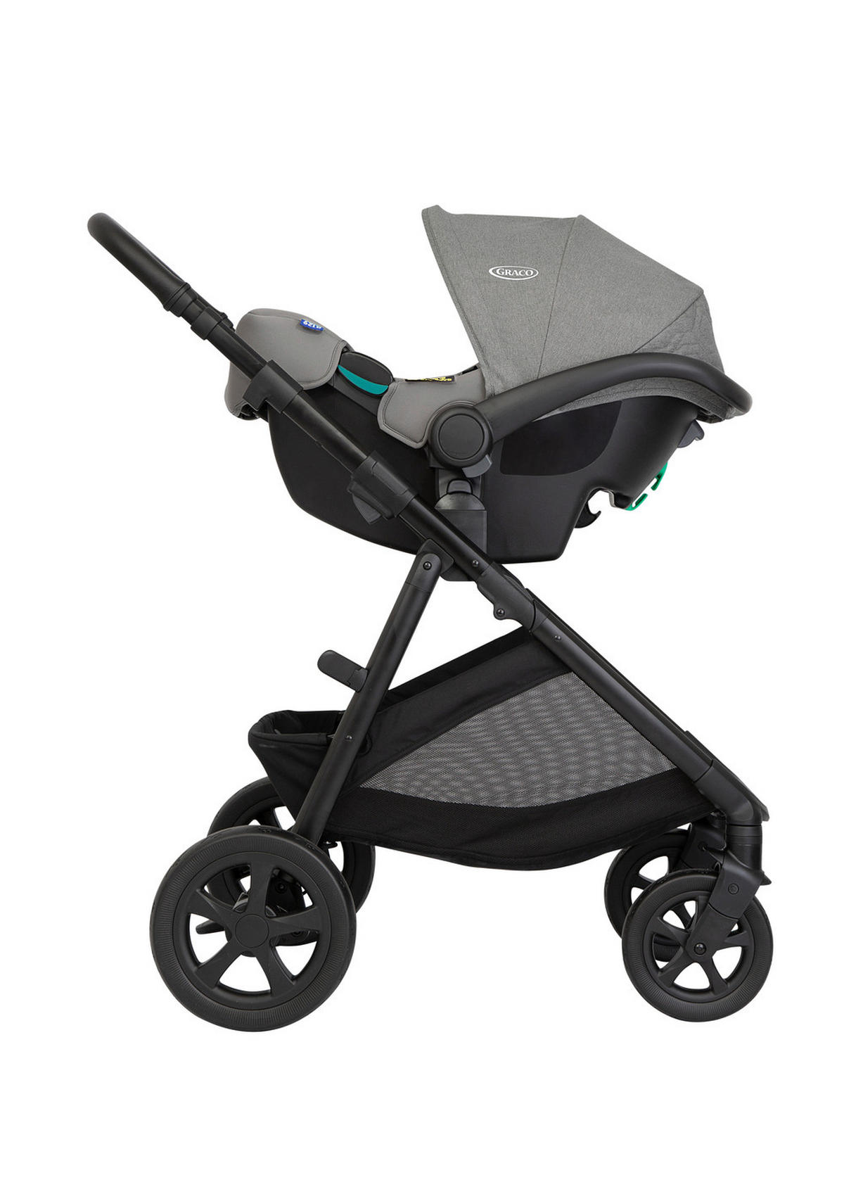 KINDERWAGENSET  Near2Me 3in1  Ash  - Schwarz/Grau, Basics, Kunststoff/Metall (62,7/120/95cm) - Graco