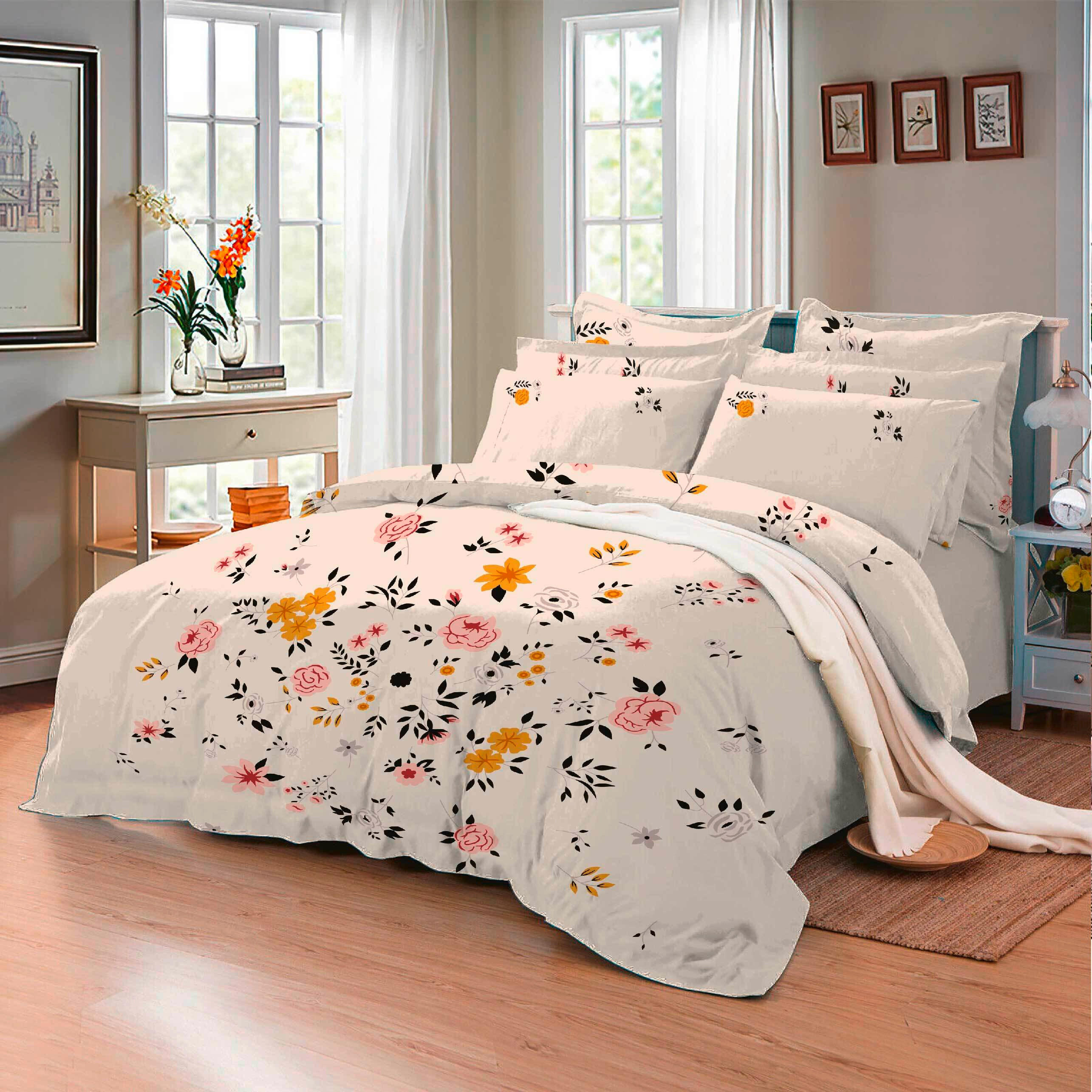 POSTELJNINA RUZICA 200/200 cm saten bež  - bež, Konvencionalno, tekstil (200/200cm) - Esposa