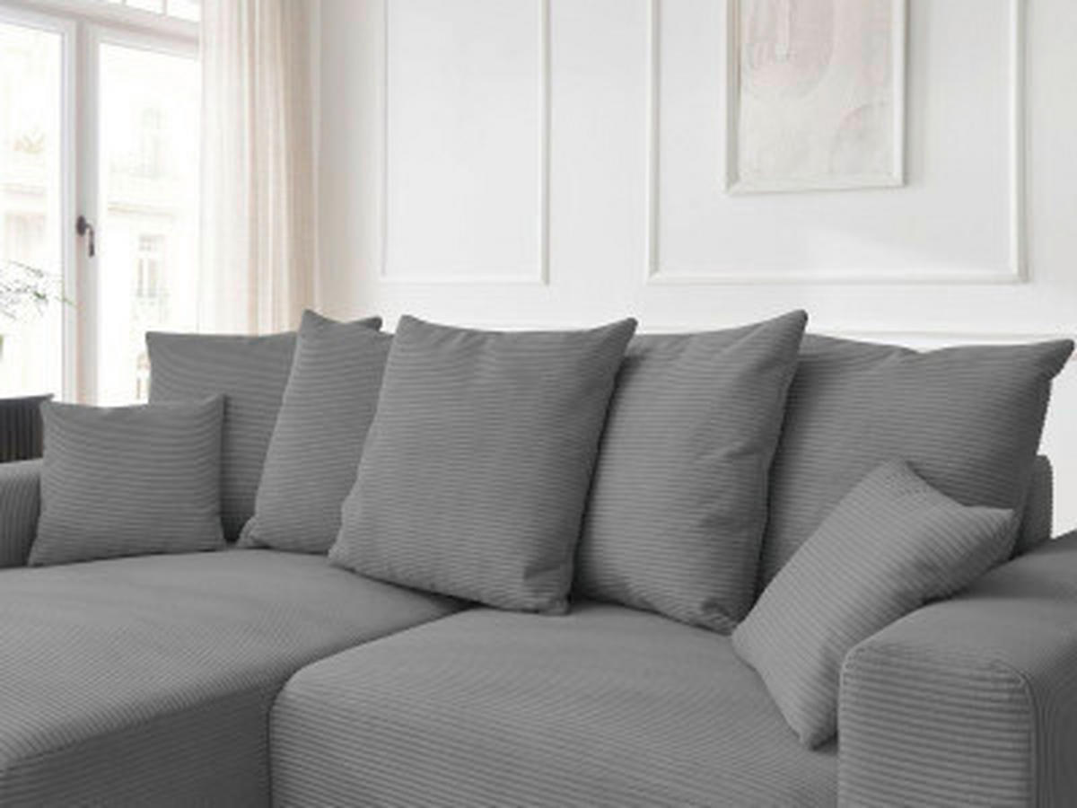 ECKSOFA Ottomane links  ATILLA Dunkelgrau Cord  - Dunkelgrau/Schwarz, MODERN, Kunststoff/Textil (149/244cm)
