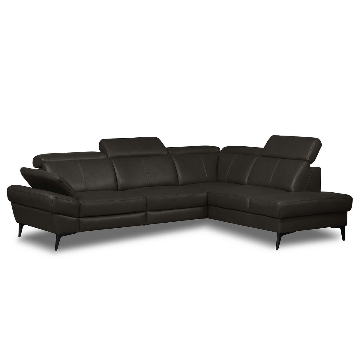 ECKSOFA Lederlook Echtleder Dunkelbraun  - Dunkelbraun/Schwarz, Design, Leder/Textil (264/211cm) - Livetastic