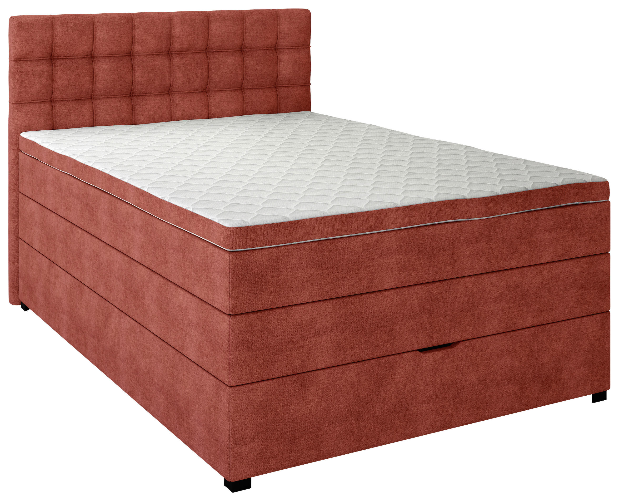 BOXSPRINGBETT 120/200 cm,  in Rot, Matratze, Bettkasten, Topper, H3 = fest  - Rot/Schwarz, KONVENTIONELL, Kunststoff/Textil (120/200cm) - Boxxx