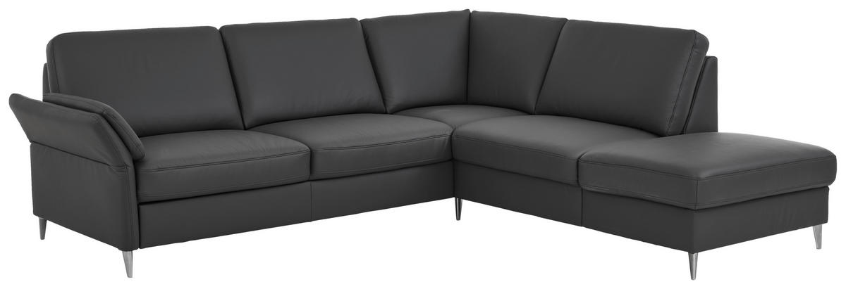 ECKSOFA Beldomo Premium in Echtleder Anthrazit  263/235 cm  - Anthrazit/Alufarben, KONVENTIONELL, Leder/Metall (263/235cm) - Beldomo Premium