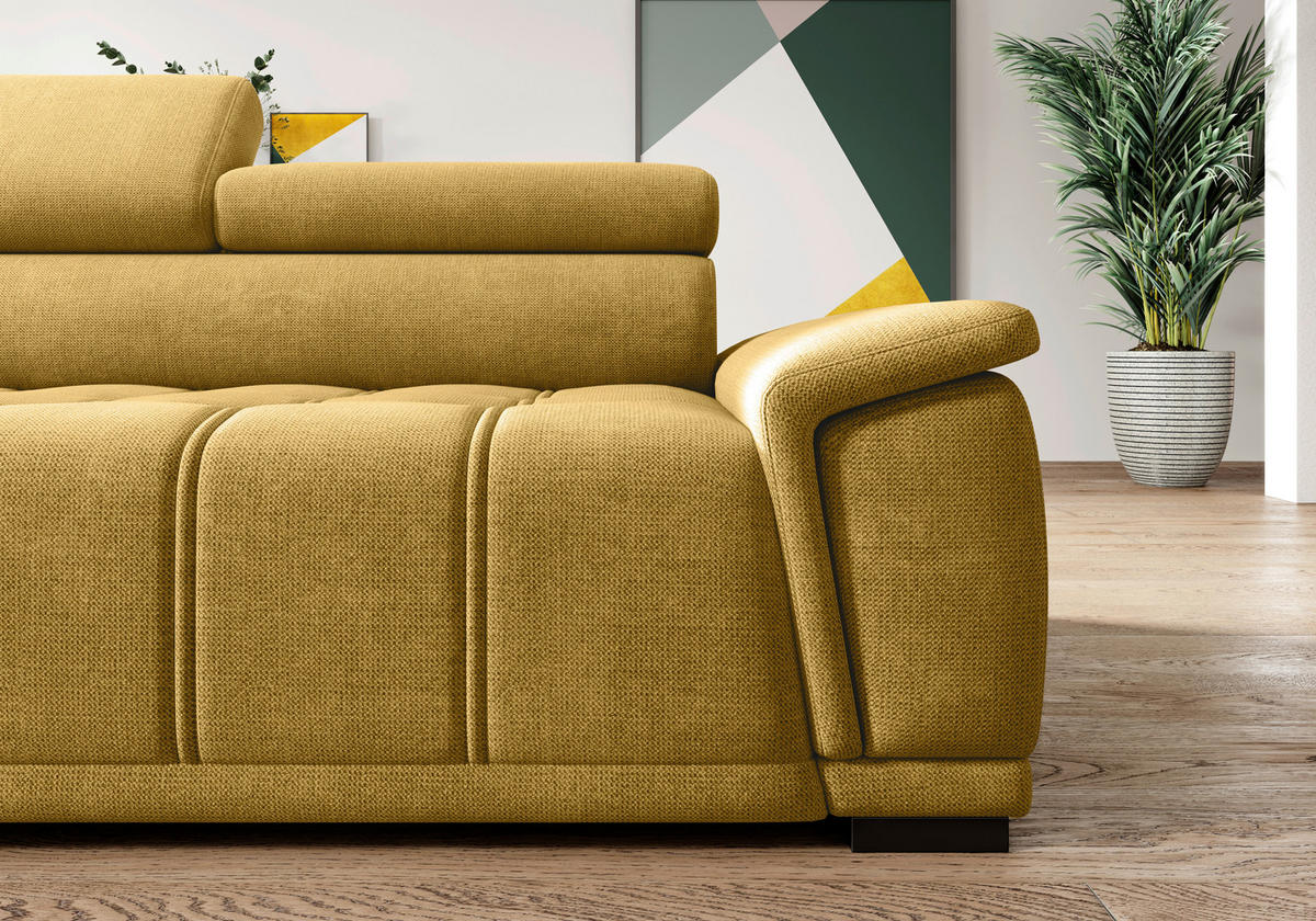 HÖRNSOFFA i chenille, vävt tyg senapsgul  - svart/senapsgul, Modern, textil/plast (206/283cm) - MID.YOU