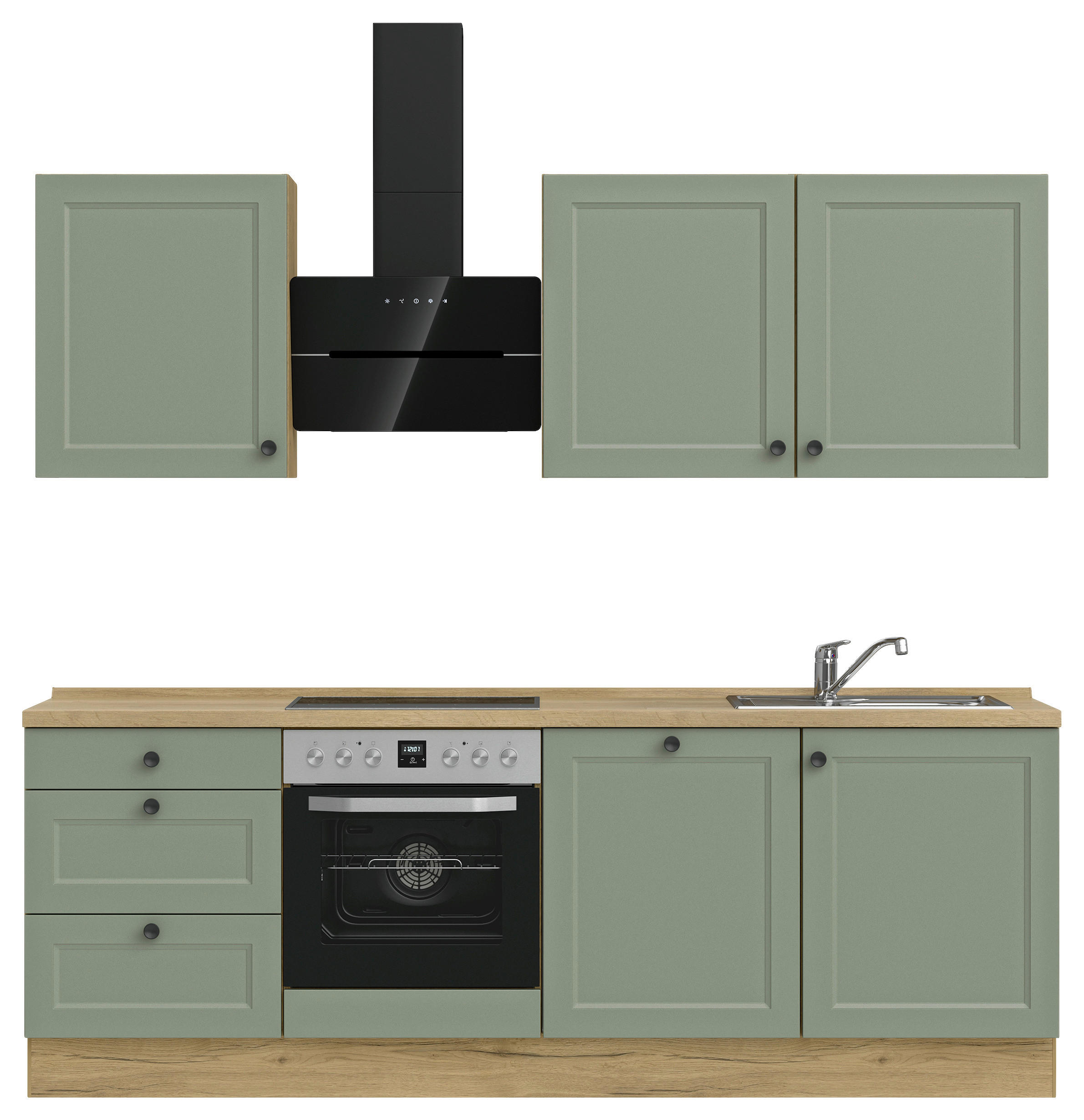 KÜCHENLEERBLOCK 240 cm   in Grün, Eichefarben  - Eichefarben/Schwarz, MODERN, Holzwerkstoff/Metall (240cm) - Nobilia