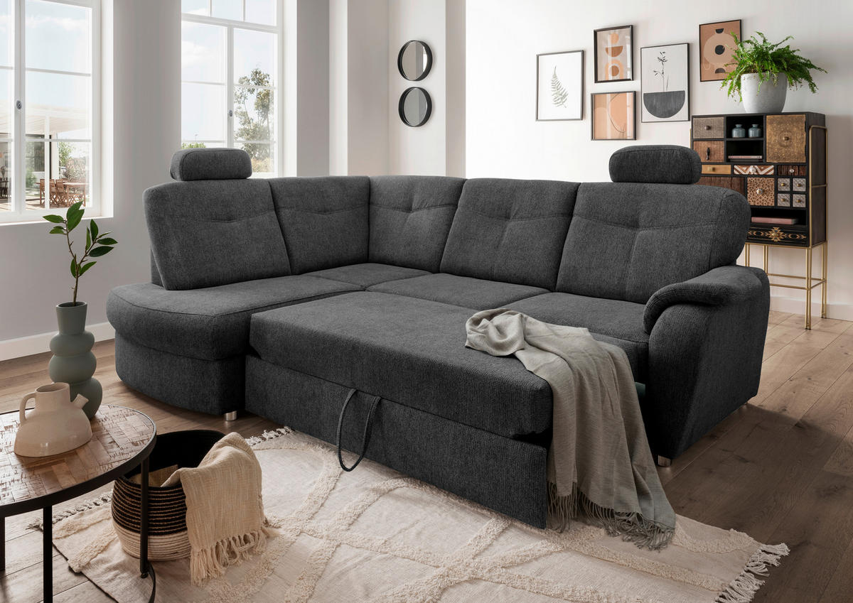 ECKSCHLAFSOFA in Chenille Anthrazit  - Chromfarben/Anthrazit, MODERN, Kunststoff/Textil (180/264cm) - Livetastic