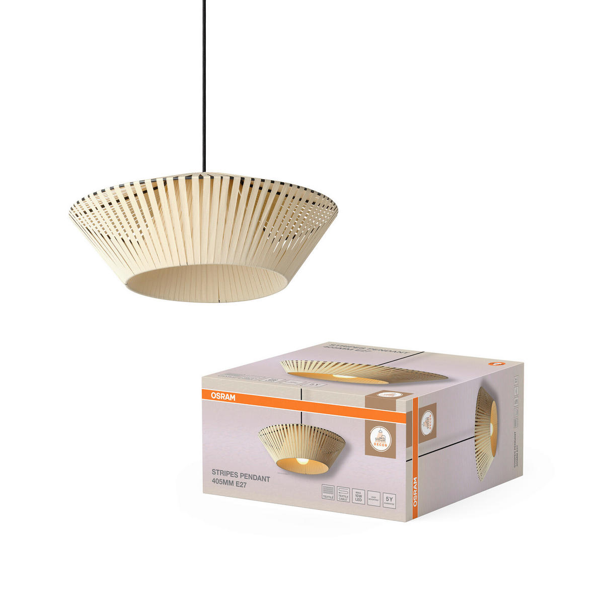 HÄNGELEUCHTE 40,5/120 cm  - Beige, Basics, Textil/Metall (40,5/120cm) - Osram