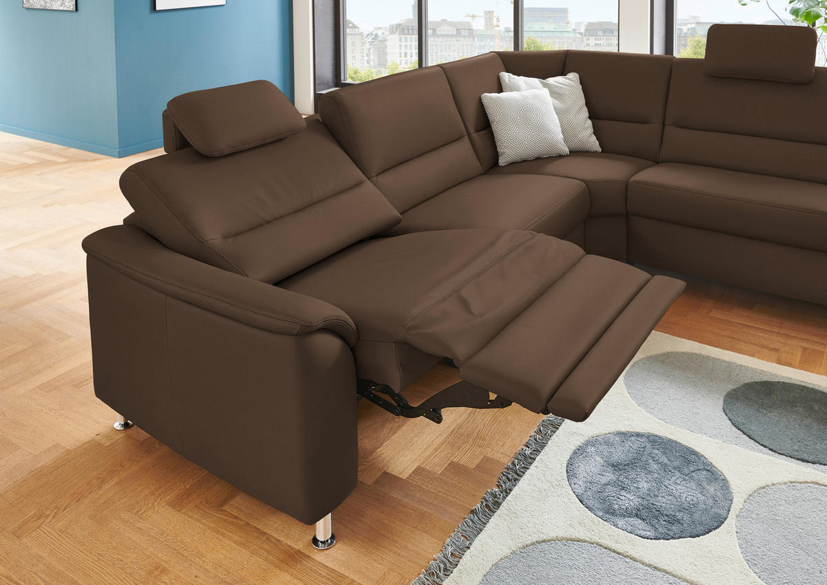 ECKSOFA in Echtleder Graubraun  - Graubraun/Alufarben, Konventionell, Leder/Metall (290/249cm) - Beldomo Premium