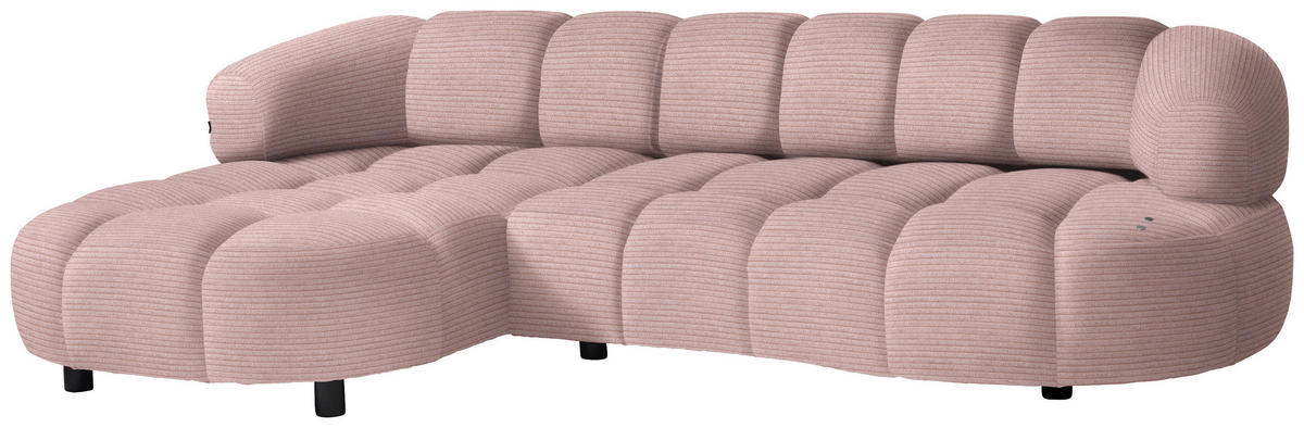 ECKSOFA  in Cord, Velours Rosa  183/284 cm  - Schwarz/Rosa, Design, Holz/Textil (183/284cm) - Welnova