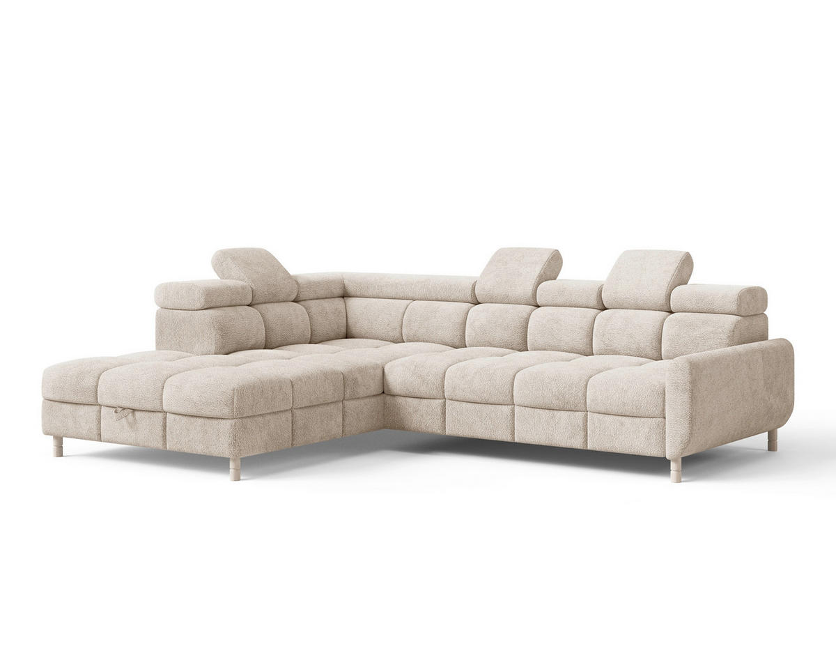 ECKSOFA BUN in Bouclé Beige  - Elfenbein/Beige, Design, Holz/Textil (209/276cm) - MID.YOU