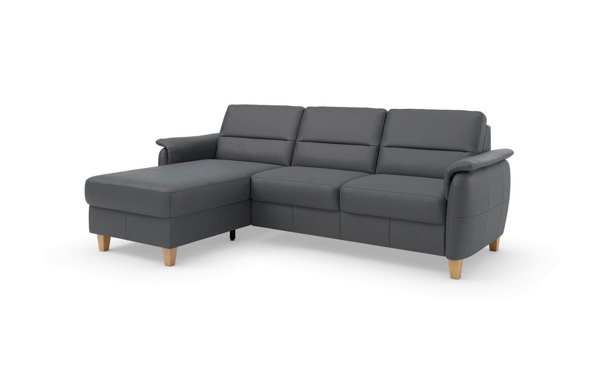ROHOVÁ SEDAČKA, koža, čierna - čierna/farba duba, Basics, koža/drevo (163/244cm) - Sit & More