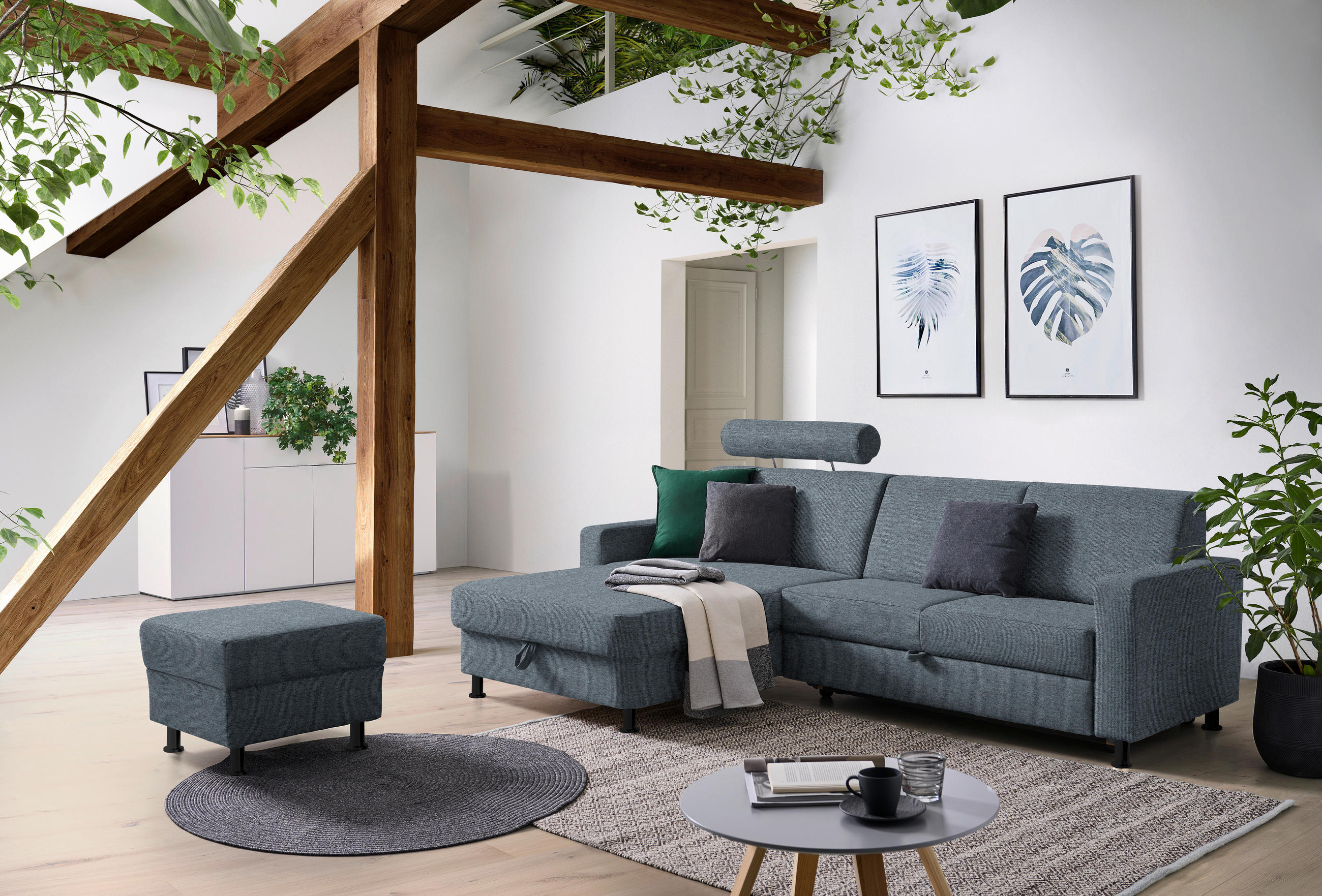 ECKSOFA in Webstoff Blaugrau  165/257 cm  - Blaugrau/Schwarz, Design, Kunststoff/Textil (165/257cm) - Xora