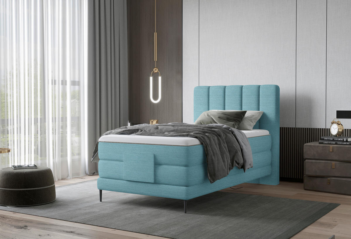 BOXSPRINGBETT 100/200 cm  in Blau  - Blau/Schwarz, Natur, Textil/Metall (100/200cm) - Esposa