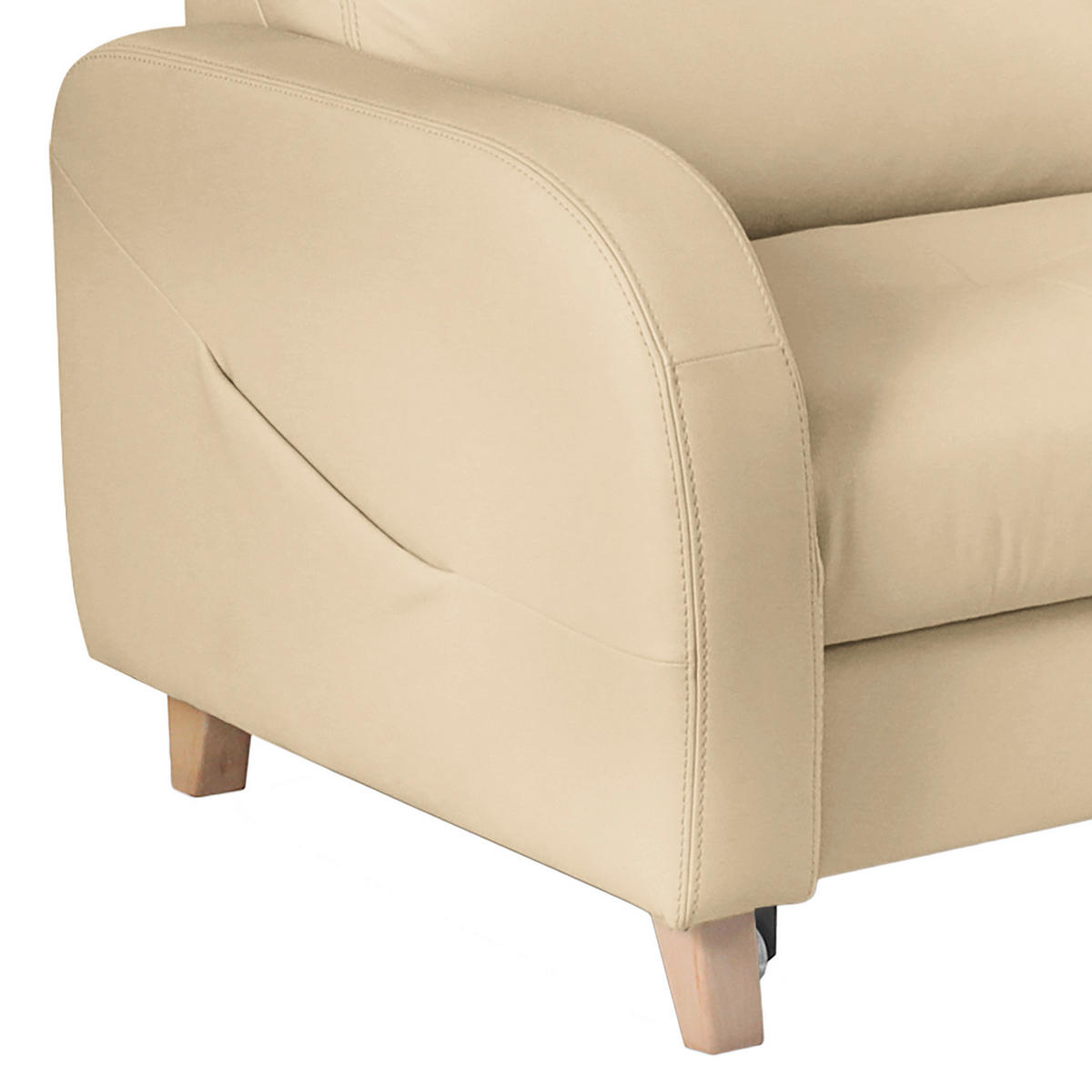 ECKSOFA Beige Echtleder Lederlook  - Beige/Buchefarben, Design, Leder/Holz (227/168cm) - Livetastic