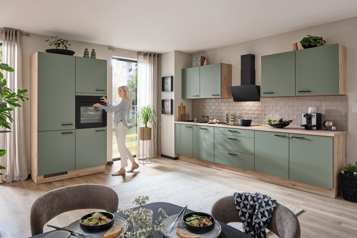 EINBAUKÜCHE 351  - Schilfgrün/Eichefarben, Design, Holzwerkstoff - Nobilia