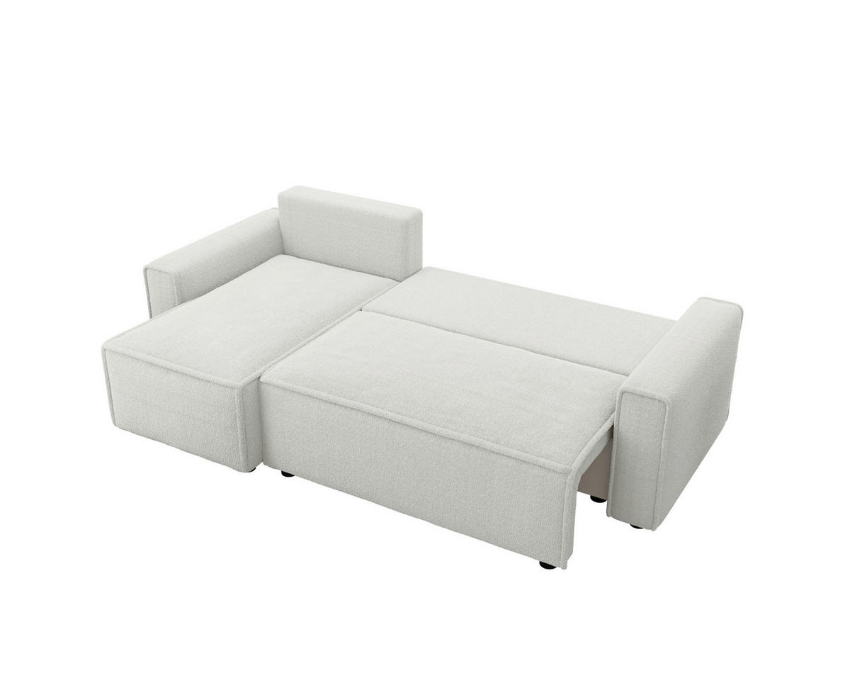 ECKSOFA Weiß Bouclé Zierkissen, Rückenkissen, Bettkasten, Schlaffunktion, Rücken echt, Liegefläche im Originalstoff  - Schwarz/Weiß, MODERN, Kunststoff/Textil (143/232cm) - Carryhome