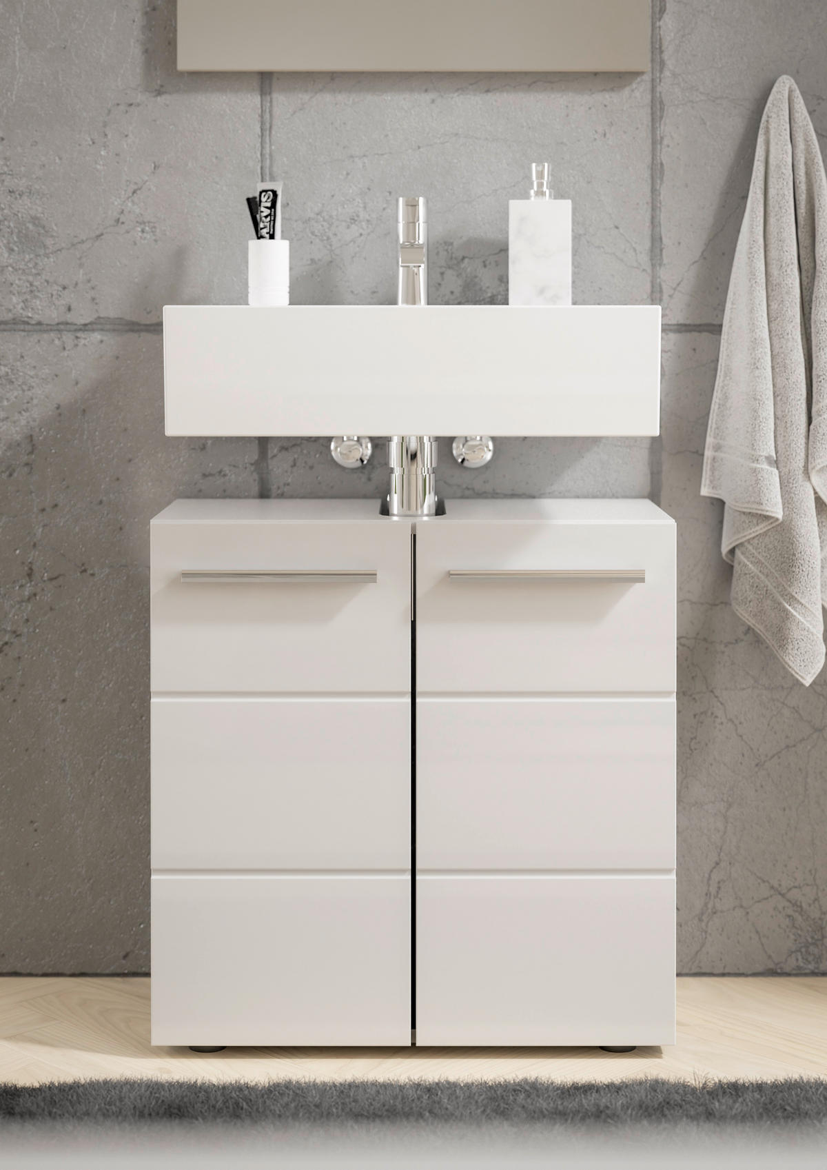 WASCHBECKENUNTERSCHRANK 60/62/31 cm  - Chromfarben/Weiß Hochglanz, MODERN, Holzwerkstoff/Kunststoff (60/62/31cm) - MID.YOU