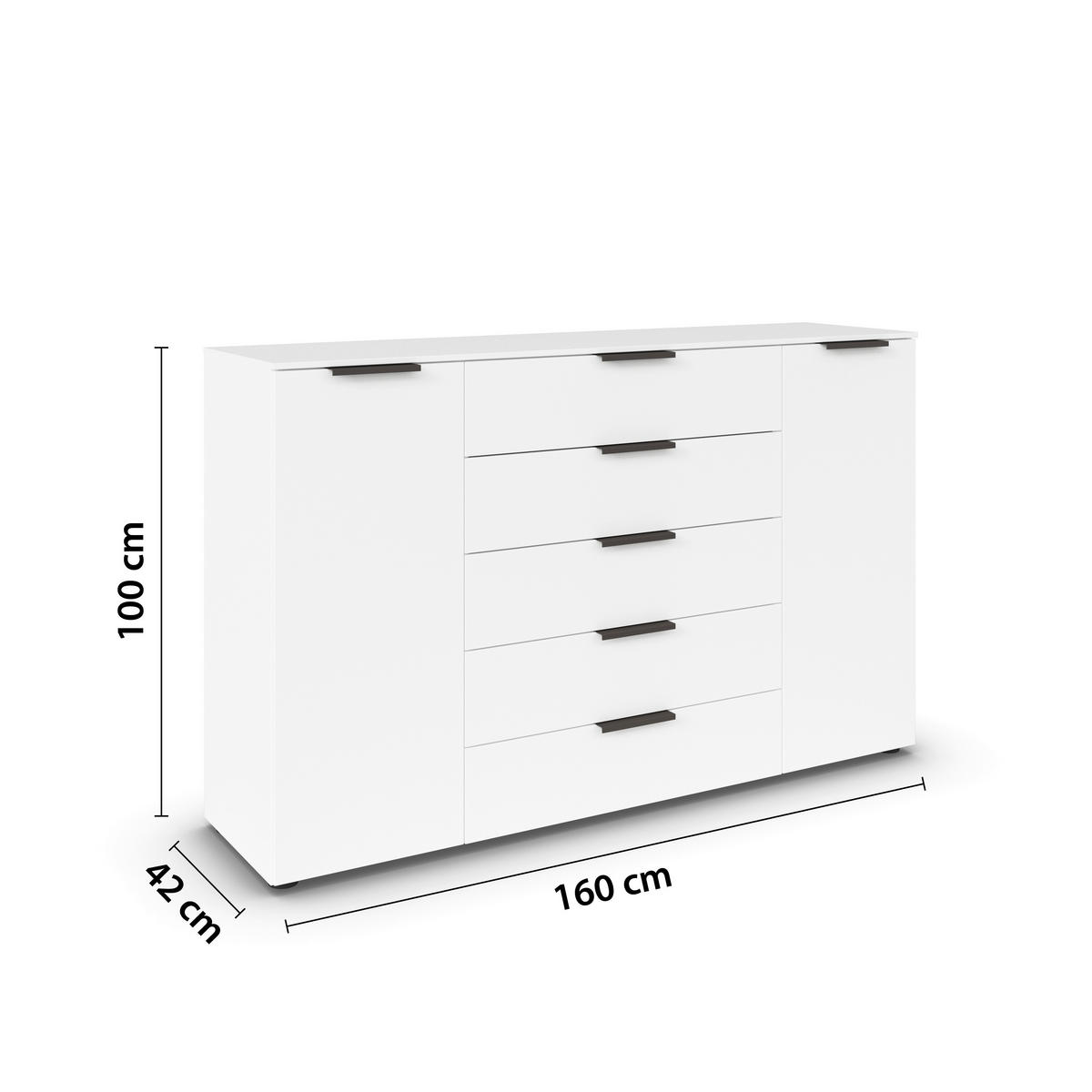 KOMMODE 160/100/42 cm  in Graphitfarben, Weiss  - Weiss/Graphitfarben, Modern, Holzwerkstoff/Kunststoff (160/100/42cm) - Rauch Möbel