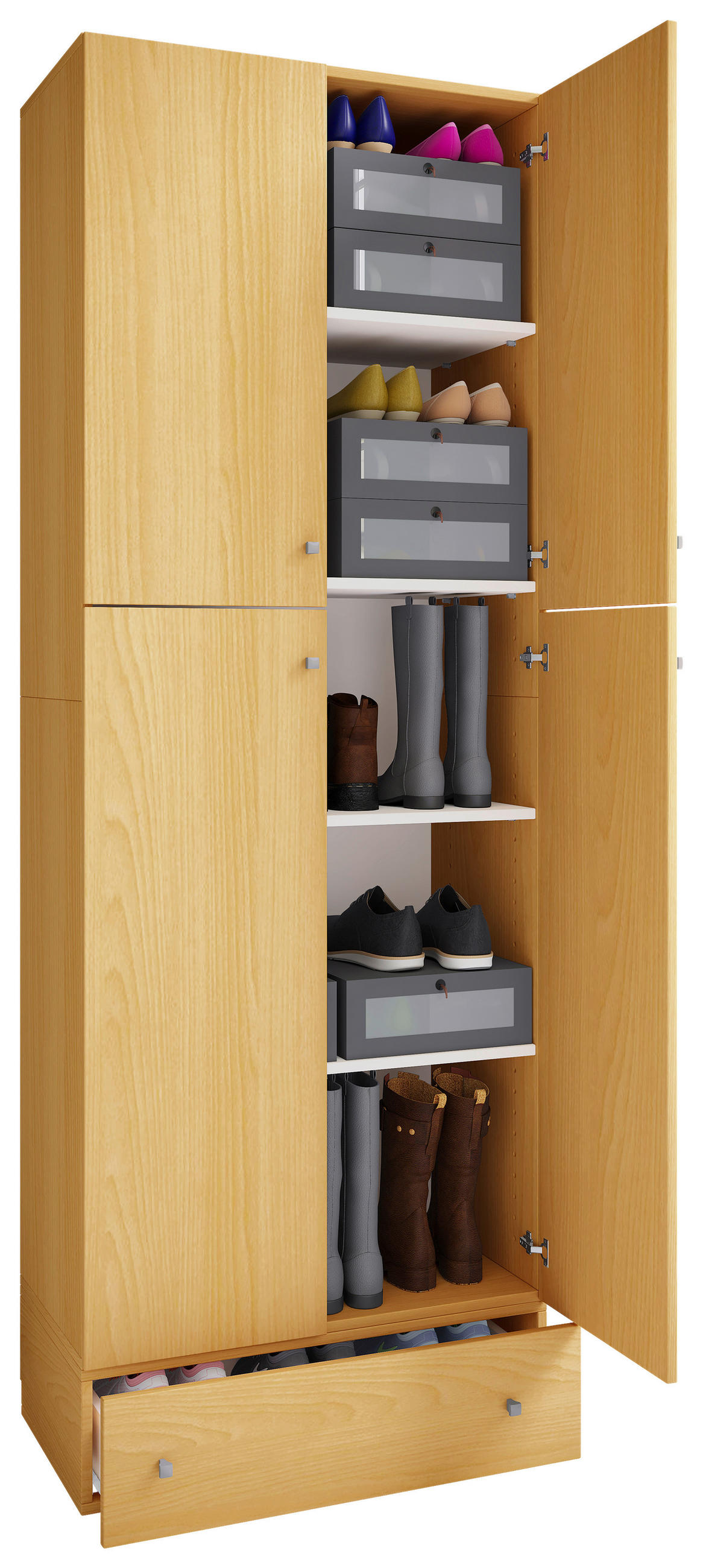 GARDEROB 70/200/39 cm 4-dörrar - bokfärgad/grå, Modern, trämaterial/plast (70/200/39cm) - MID.YOU