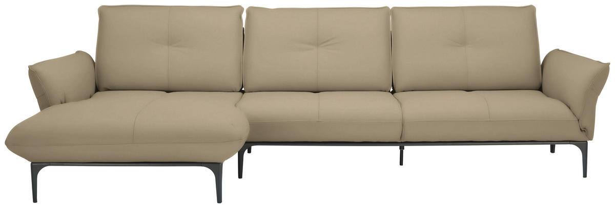 ECKSOFA in Echtleder Beige  - Beige/Schwarz, Design, Leder/Metall (182/325cm) - Valnatura
