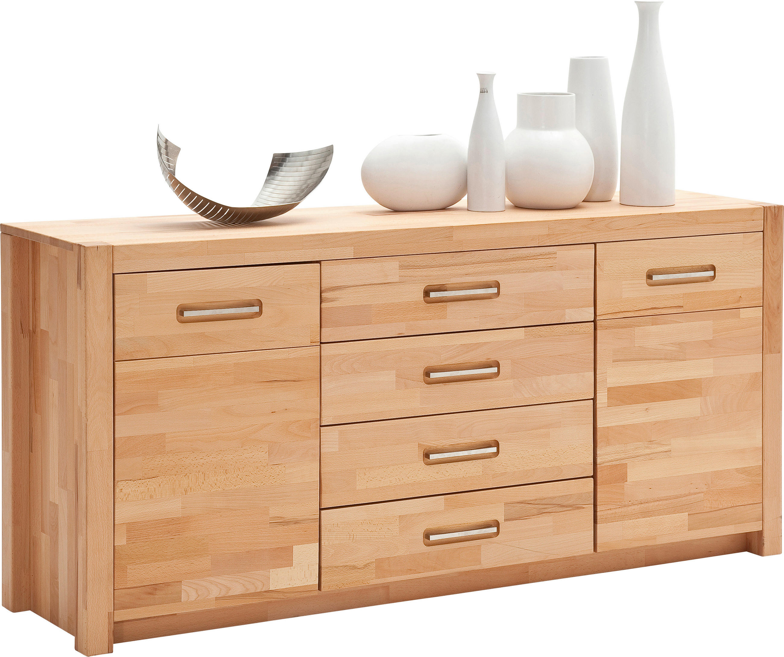 SIDEBOARD  163/78/40 cm 4 Schublade(n)  - Buchefarben/Alufarben, Design, Holz/Metall (163/78/40cm) - MID.YOU