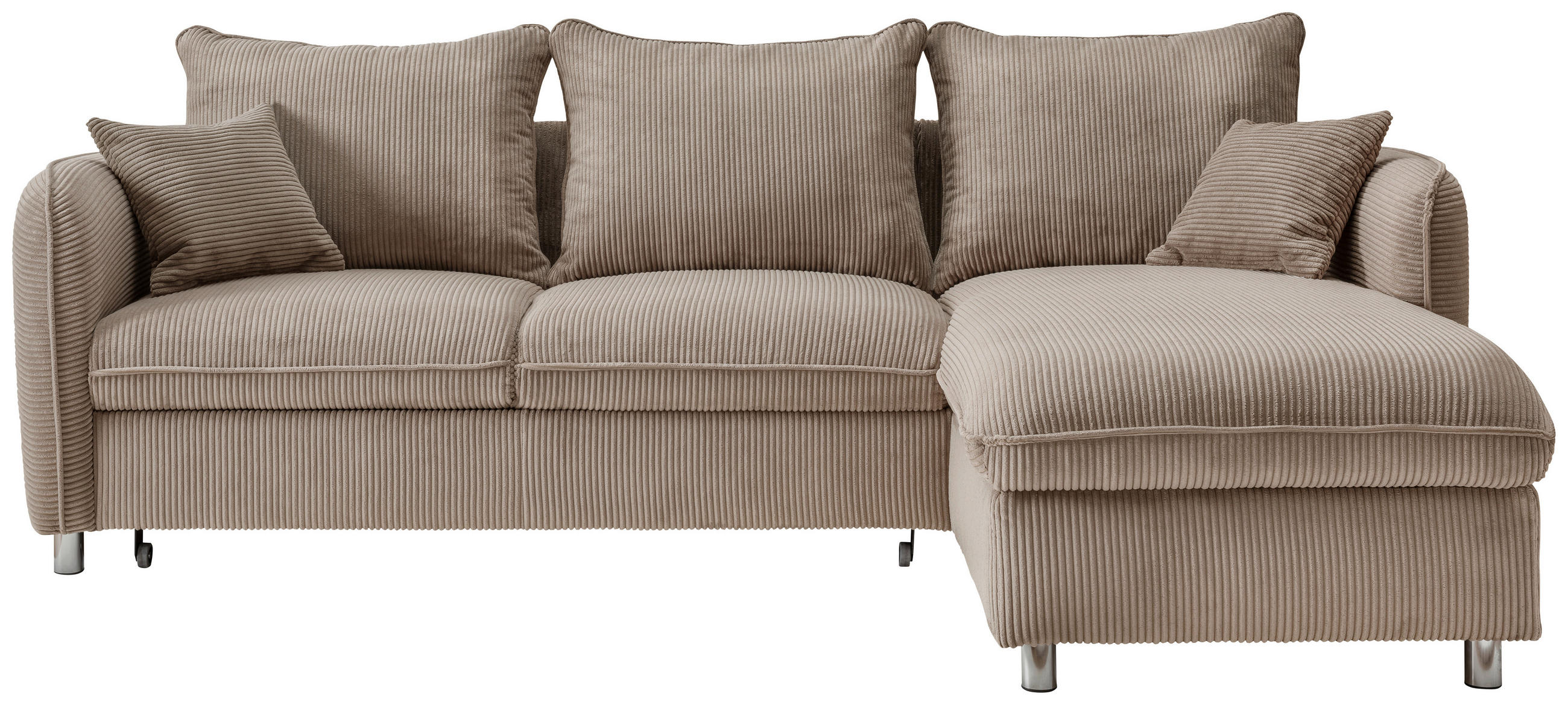 ECKSCHLAFSOFA in Cord Graubraun  - Chromfarben/Graubraun, Modern, Textil/Metall (254/160cm) - Livetastic
