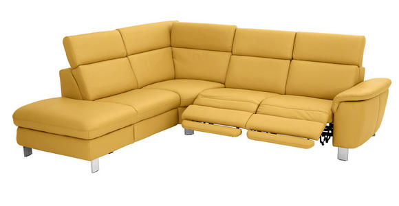 ECKSOFA in Echtleder Gelb  - Gelb/Alufarben, Design, Leder/Metall (242/271cm) - Cantus